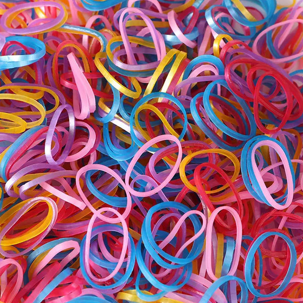 Assorted multicolor elastic rubber bands, 0.75 inch wide, for office and home organization.