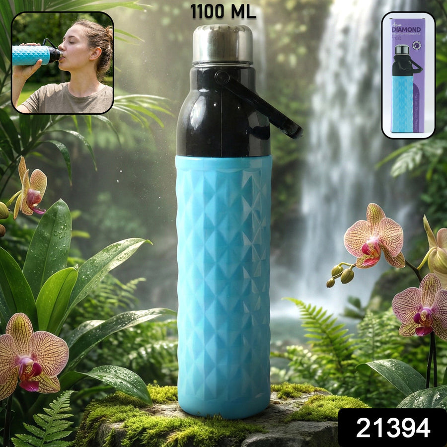 1100 ML Diamond Texture Sports Water Bottle – Leakproof Secure Cap
