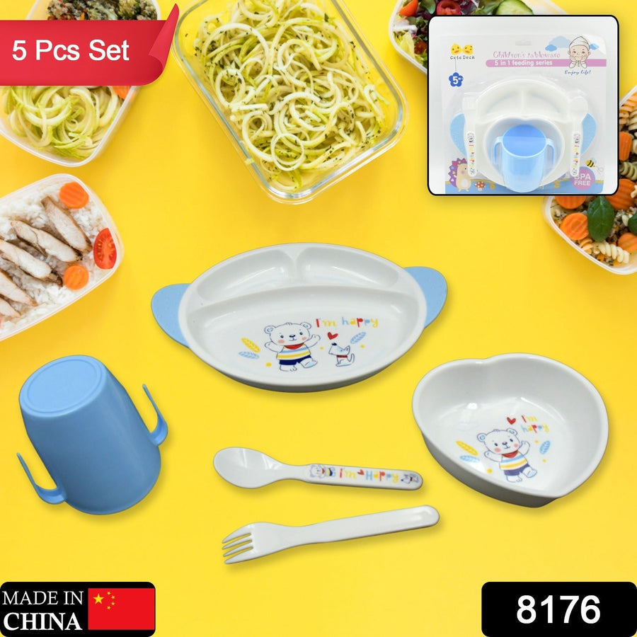 Baby Feeding Set – 5-in-1 Cartoon Dinnerware for Kids | Baby Ladle