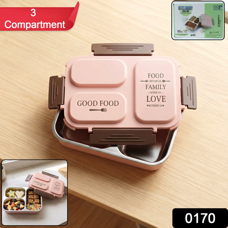 3-Compartment Stainless Steel Lunch Box – Leak-Proof & Durable