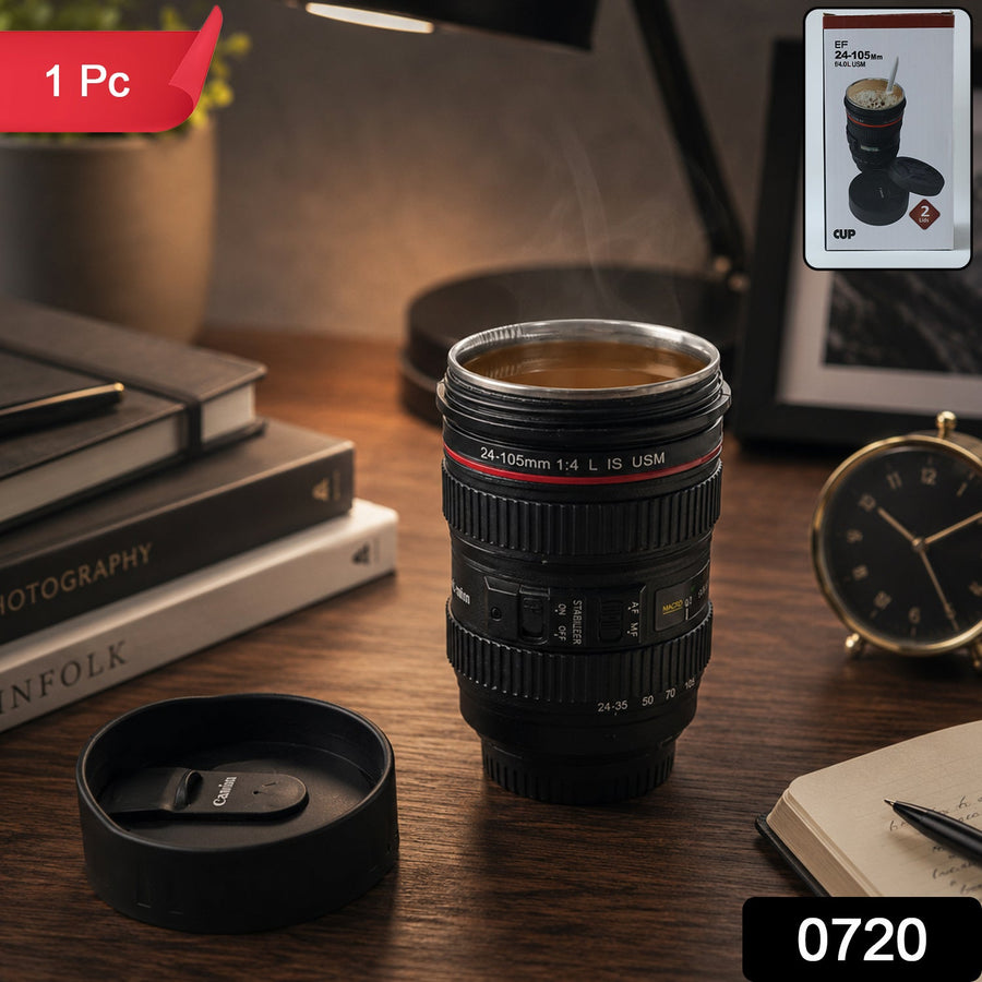 Camera Lens Coffee Mug – 350ml Travel Flask for Photographers
